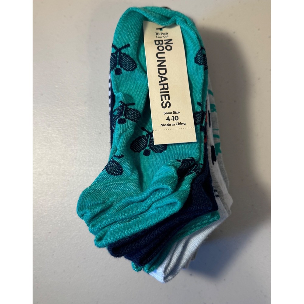 No Boundaries Socks Women 4-10 Multicolor Low Cut 10 Pairs Sporty Green NEW